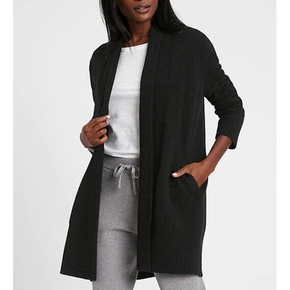 BANANA REPUBLIC Long Rib Cardigan Sweater Open-Front Relaxed Fit Black Size XS - Picture 1 of 10